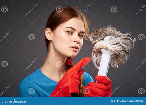 professional cleaning lady with a mop in hand service stock image image of domestic lady