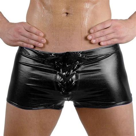 Men Pu Leather Boxer Shorts Sexy Underwears New Male Trunks Dance Boxer