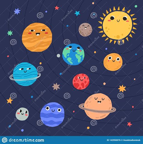 Planetas Divertidos De La Sistema Solar Y De Sun Con Las Caras