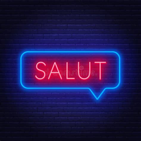 Neon Sign Of Word Salut In Speech Bubble Frame On Dark Background