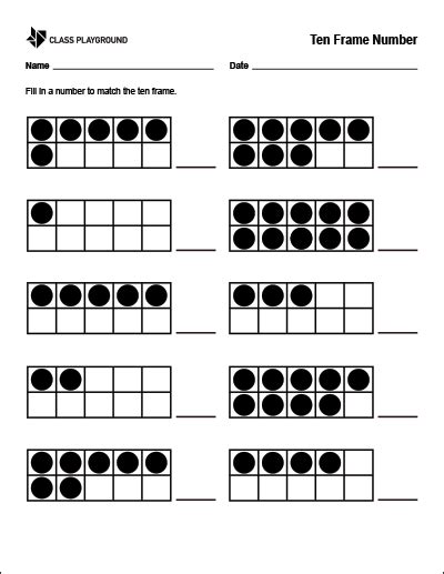 Printable Ten Frame Number Worksheet Class Playground
