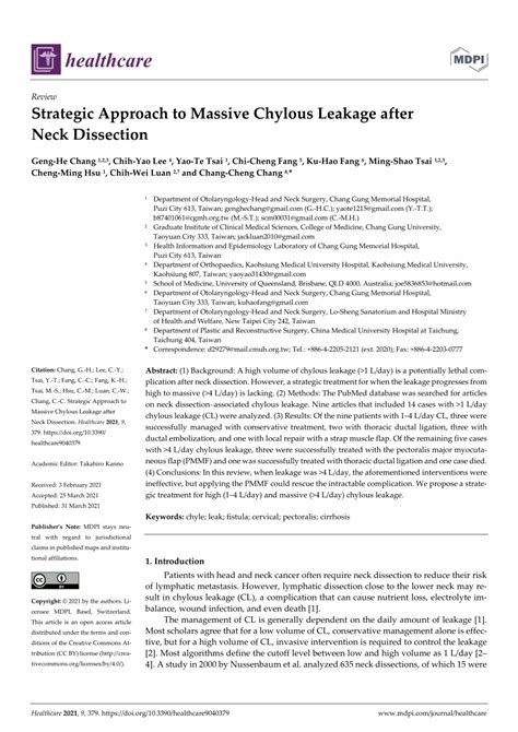 Pdf Strategic Approach To Massive Chylous Leakage After Neck Dissection