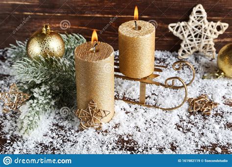 Christmas Candles With Baubles Stock Image Image Of Decoration