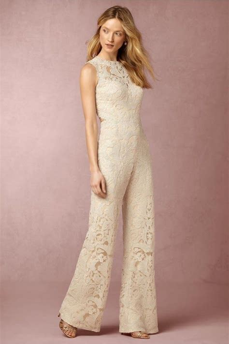 Bhldn Champagne Shade Lace Flared Wedding Jumpsuit In 2019 Wedding Jumpsuit Pantsuit Wedding