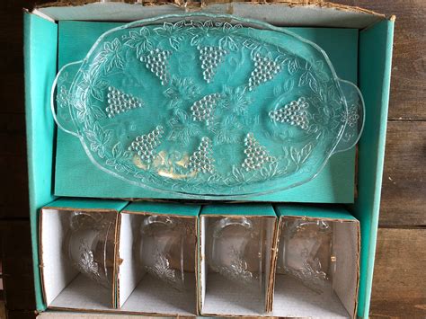 Vintage Serva Snack Set By Anchor Glass In Original Box Set Of Etsy