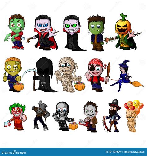 Set Of Cartoon Characters For Halloween Stock Vector Illustration Of