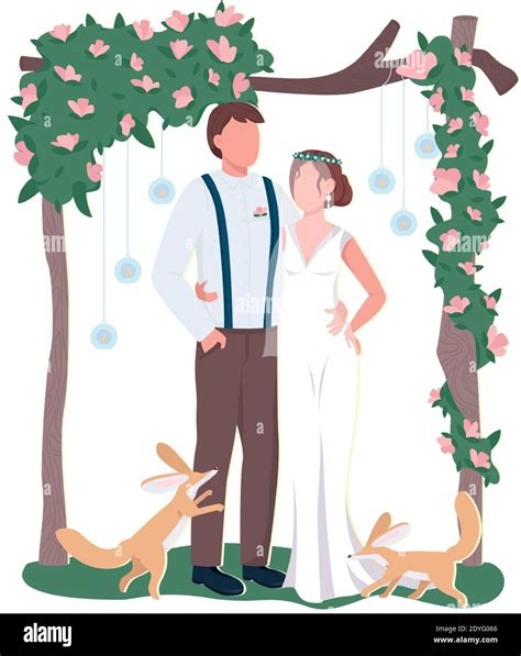 Newly Married Couple Flat Color Vector Faceless Characters Stock Vector Image And Art Alamy