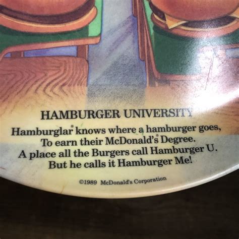 Vintage 1989 Mcdonalds Plastic Plate Hamburger University T096