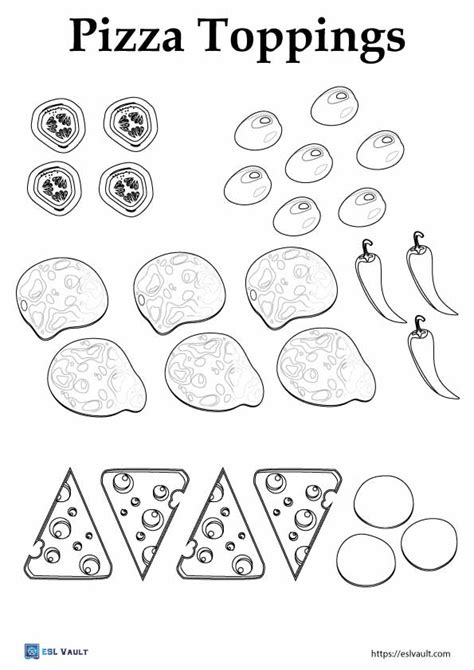 16 Free Printable Pizza Toppings Pdf Pages Esl Vault