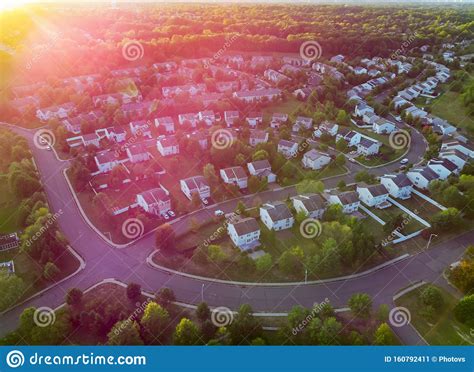 Sunrise Over Apartment Buildings In The Suburbs The View Stock Image