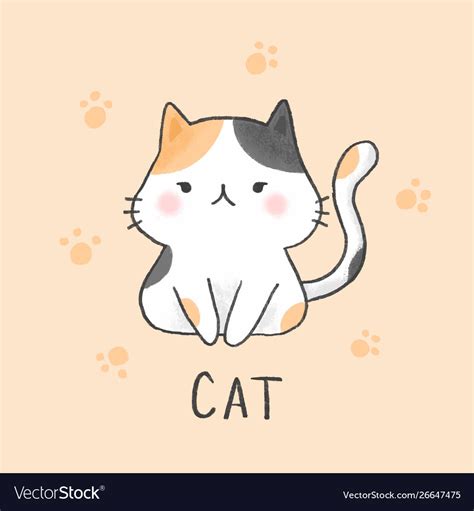 Cute Cat Cartoon Hand Drawn Style Royalty Free Vector Image