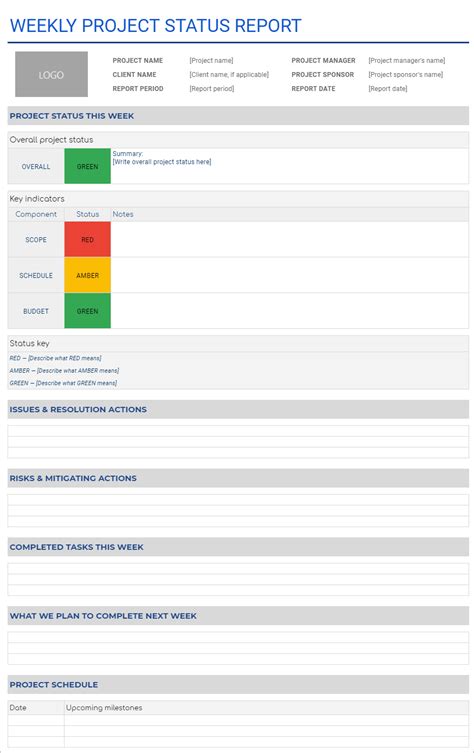 Free Executive Project Status Reports Template
