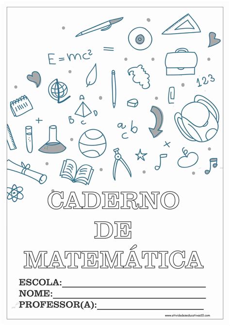 1 Capa De Caderno De Matemática Para Colorir Cadernos De Matemática