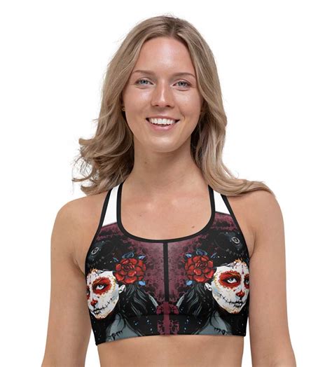 Rosy Day Of The Dead Sports Bra Action Curves