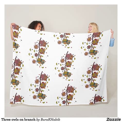 Three Owls On Branch Fleece Blanket Fleece Blanket