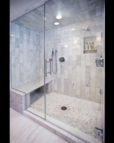 Marble benches, tadelakt ceiling and full glass frontage to this steam room in central spa design: Carerra Marble Custom Steam Shower | Small bathroom ...