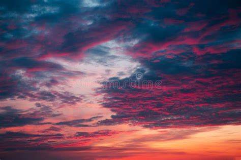 Pink Sky With Purple Clouds During Sunset Stock Image Image Of