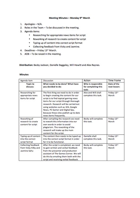 Unit 11 Scriptwriting For Media Products Lo2 Meeting Minutes