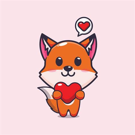 Cute Fox Cartoon Character Holding Love Heart 6518728 Vector Art At