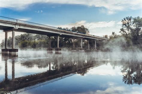 Bridge Over The River And Fog Over The Water Stock Image Image Of