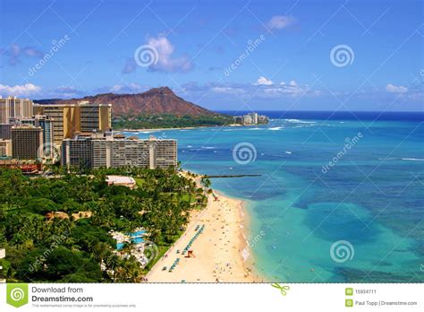 Waikiki Beach And Diamond Head In Hawaii Stock Image