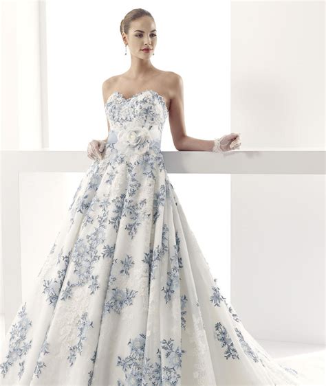 Blue And White Wedding Gown Vintage Applique Wedding Dress