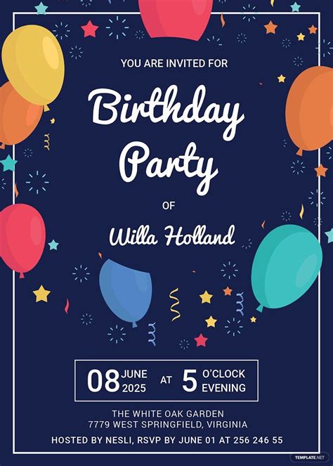 Elegant Birthday Party Invitation Template In Illustrator Publisher