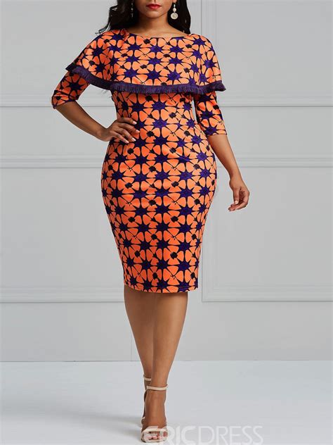 Ericdress Bodycon Geometric Print Womens Dress African Fashion