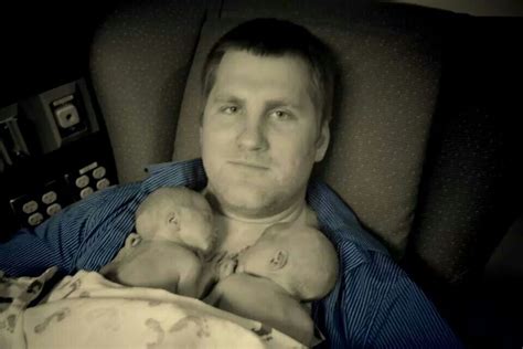 Father Holding His Identical Twins For The Very First Time Identical Twins Identical Twins