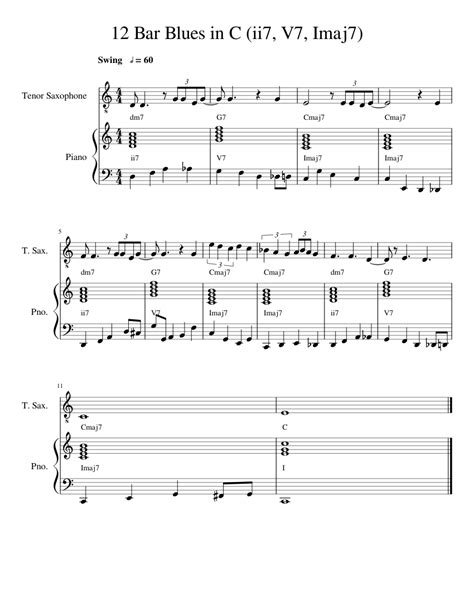 12 Bar Blues In C Ii7 V7 Imaj7 Sheet Music For Piano Saxophone