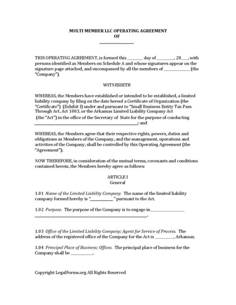 Arkansas Multi Member Llc Operating Agreement