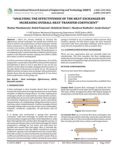 IRJET Analysing The Effectiveness Of The Heat Exchanger By Increasing