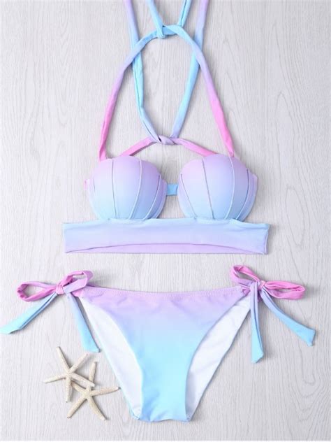 Off Halter Ombre Underwire Seashell Bikini Set In Colormix