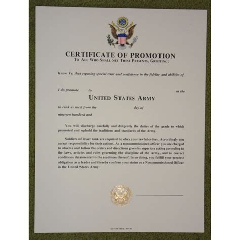 Us Army Certificate Of Promotion