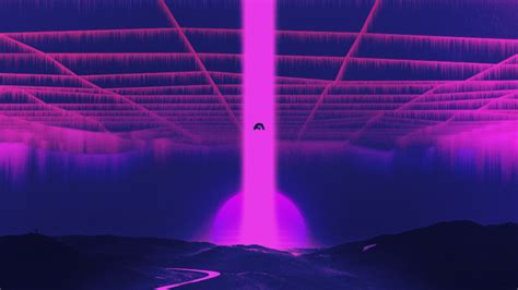 Vaporwave Retrowave Beam Mountains Artwork Aliens Alien Abduction