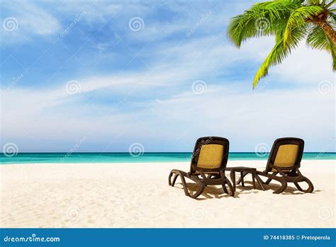 Beach Chairs With Umbrella And Beautiful Sand Beach Stock Image Image