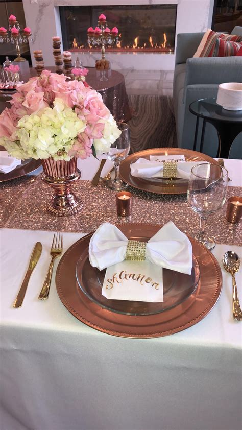 Rose Gold Table setting for brunch. #glitzbybrit | Gold table setting, Rose gold table setting 