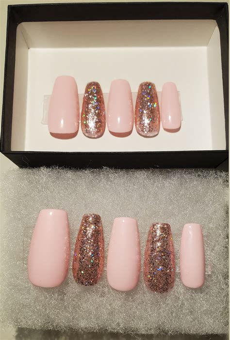 Pink Glitter Press On Nails Etsy