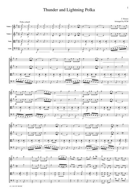 J Strauss Thunder And Lightning Polka For String Quartet Cs111 Music