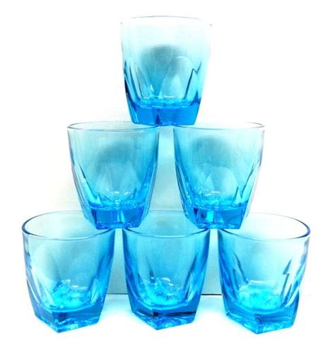 6 Hazel Atlas Gothic Capri Glass Tumblers Azure Blue Low Etsy Glass