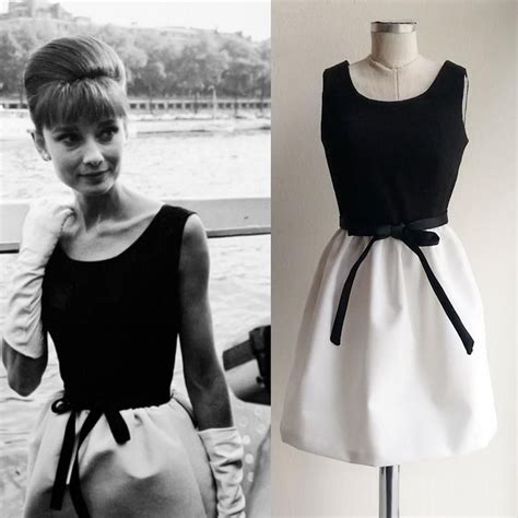 Audrey Hepburn Dress 50s Black White Dress 1950s Custom Made