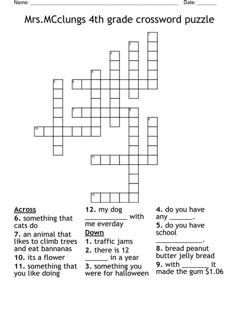 Mrsmcclungs 4th Grade Crossword Puzzle Wordmint