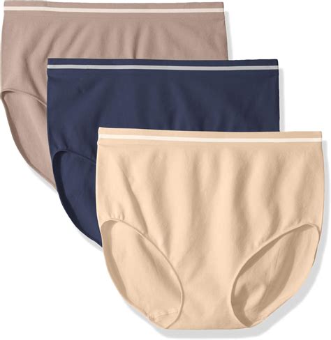 Ellen Tracy Womens 3 Pack Seamless Tipping Full Brief Panty Latte