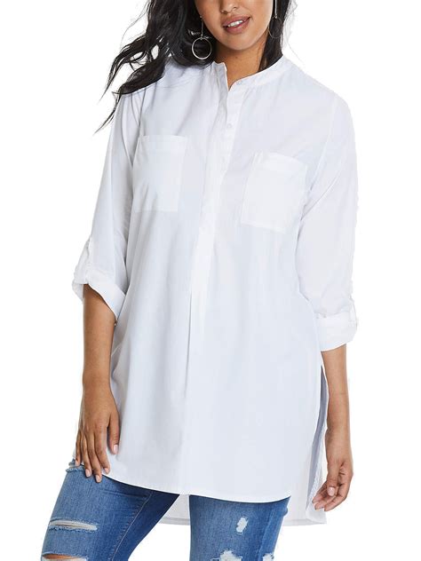 Capsule Capsule White Pure Cotton Longline Shirt Tunic Plus Size
