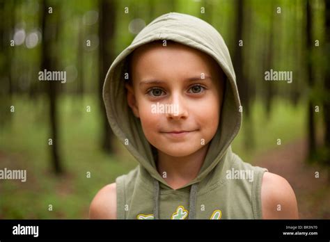 Closeup Of A Handsome Little Boy In The Forest Stock Photo Alamy
