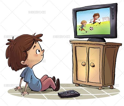Illustration Of A Boy Watching A Soccer Game On Television