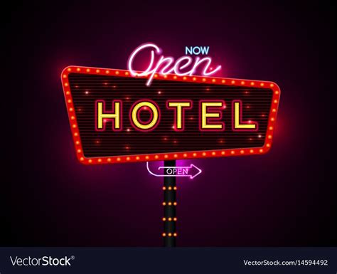 Neon Sign City Banner Hotel Set Vertically Horizontally Text Vector Illustration Download A