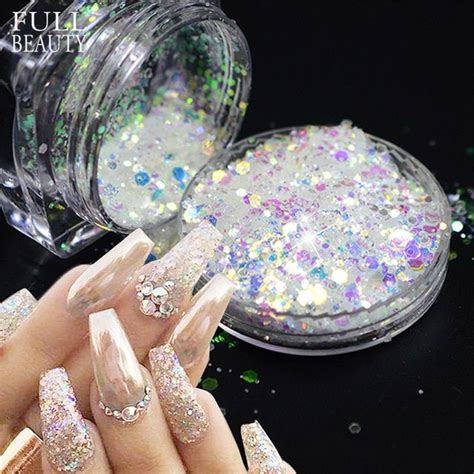 Full Beauty Box Laser Nail Glitter Sequins Pink Hexagon Sparkly Flakes Powder For D Nail Art