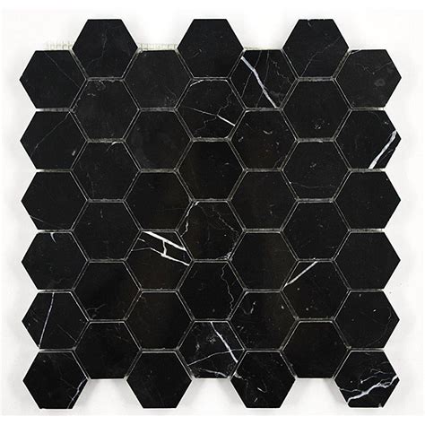 Nero Marquina Black Marble Hexagon Mosaic Tile 2 Inch Polished