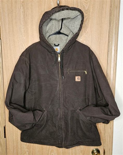 carhartt j141 brown sherpa lined sierra jacket xl hooded detroit ebay